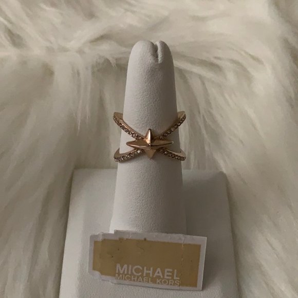 MICHAEL KORS Pave Starburst Ring Rose Gold Sz 8 - Picture 1 of 4